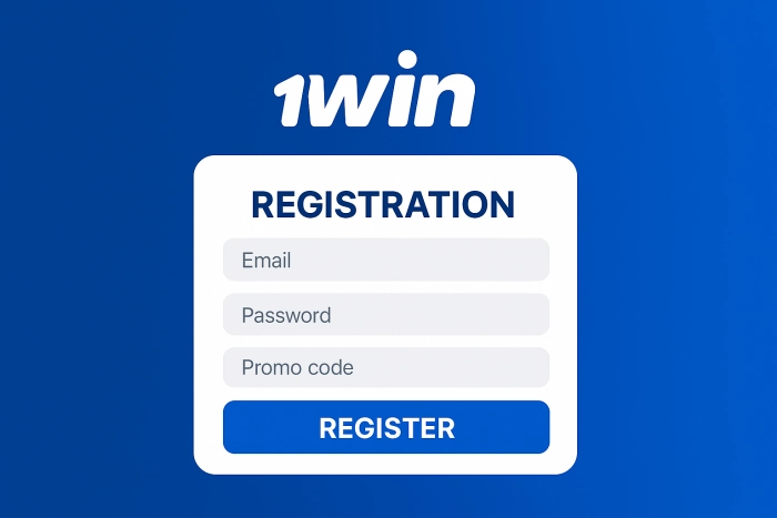 Английская форма регистрации 1win с полями Email, Password и Promo code